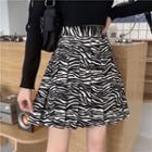 Zebra Print Pleated Mini A-line Skirt