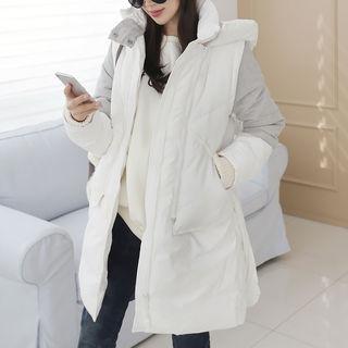 Contrast-panel Long Padded Jacket