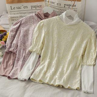 Set: Cowl-neck T-shirt + Fringed Loose Top