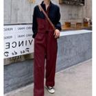 Long-sleeve Color Block Corduroy Jumpsuit
