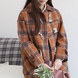 Toggle-button Plaid Mac Coat