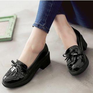 Chunky Heel Bow Accent Patent Loafers