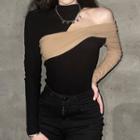 Cold-shoulder Two-tone Panel T-shirt
