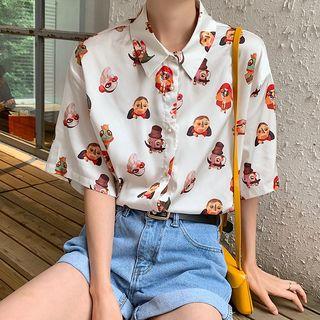 Short-sleeve Cartoon Printed Blouse
