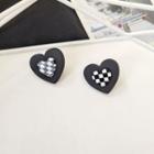 Heart Checker Alloy Earring 1 Pair - Earrings - S925 Silver - Love Heart - Black & White - One Size
