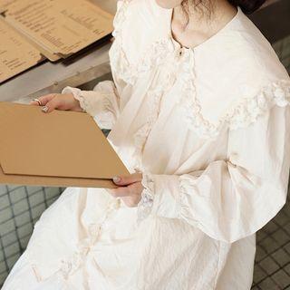 Lace Trim Collared Blouse Beige - One Size