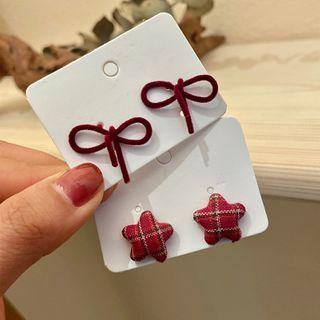 Bow / Plaid Heart Fabric Earring