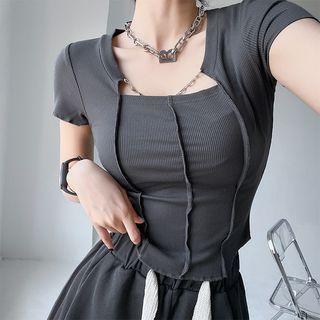 Chain-accent Stitched Crop T-shirt In 5 Colors