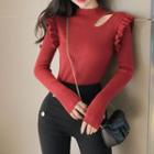 Cut-out Ruffled Knit Top