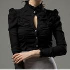 Stand Collar Keyhole Front Shirt