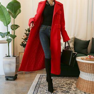 Notched-lapel Multi-pocket Long Coat