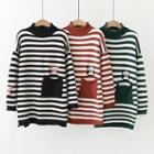 Mock-turtleneck Printed Striped Sweater