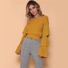 Tiered Bell-sleeve Cropped Sweater