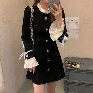 Flared-cuff Ruffle Trim A-line Dress