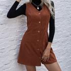 Button-up Corduroy Mini A-line Overall Dress