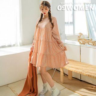 Round-neck Floral Midi Tiered Dress