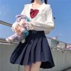Peter Pan Collar Bow-accent Lace Panel Shirt