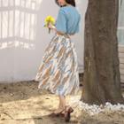 Band-waist Patterned Pleated Midi Skirt