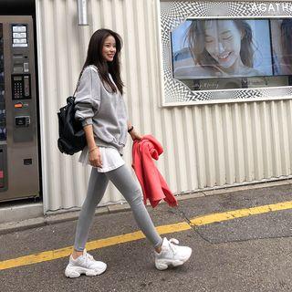 Athleisure Set : Sweatshirt + Miniskirt Overlay Leggings