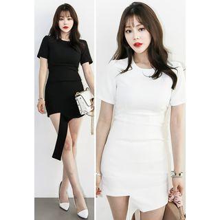 Short-sleeve Cutout-hem Mini Dress