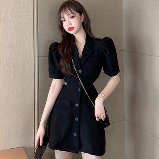 Single Breasted Short-sleeve A-line Dress