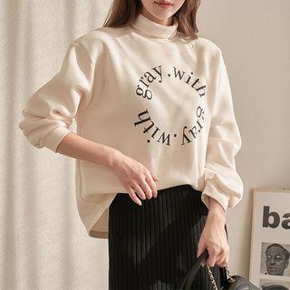 Turtle-neck Letter-printed Sweatshirt