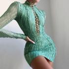 Printed Long Sleeve Cut-out Sheath Mini Dress