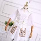 Flower Embroidered Elbow-sleeve Dress White - One Size