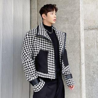 Long-sleeve Contrast Trim Houndstooth Jacket