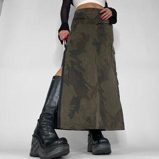 Camo Print Midi A-line Skirt