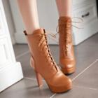 Lace-up Faux-leather Chunky-heel Boots