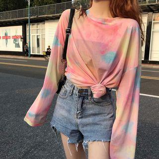 Dye Print Long-sleeve T-shirt As Shown In Figure - One Size