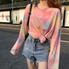 Dye Print Long-sleeve T-shirt As Shown In Figure - One Size