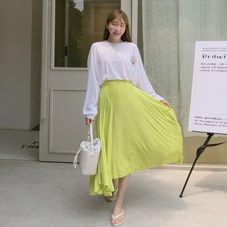 Band-waist Flare Skirt Neon Lime Green - One Size