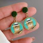 Cat Print Disc Alloy Dangle Earring