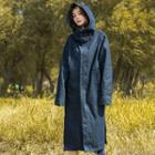 Hooded Denim Trench Coat Blue - One Size