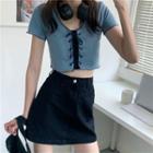 Short-sleeve Lace-up Top / A-line Mini Skirt