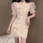 Puff-sleeve Qipao Mini Dress