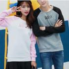 Couple Matching Letter Embroidered Color Panel Pullover