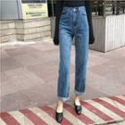 High Rise Washed Straight Cut Jeans