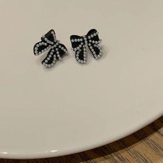 Bow Faux Pearl Earring 1 Pair - Earrings - Black - One Size