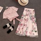 Short-sleeve Top / Long-sleeve Top / Midi Floral A-line Skirt / Set