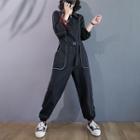 Contrast Trim Zip-up Long-sleeve Jumpsuit