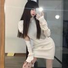 Short-sleeve Knit Mini Sheath Dress With Arm Sleeves Off-white - One Size
