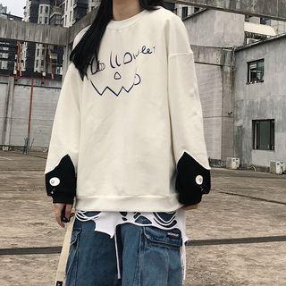 Panel Sleeve Cartoon Round Neck Pullover