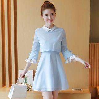 Collared Mock Two-piece A-line Dress