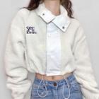 Letter Embroidered Cropped Jacket