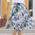 Patterned Flared Midi Skirt