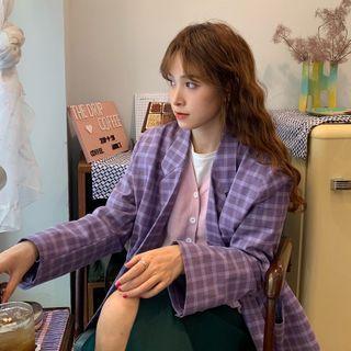 Plaid Blazer Purple - One Size