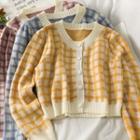 Checker Loose-fit Cropped Cardigan In 5 Colors